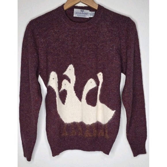 Sweaters - Vintage 80s Ducks Susan Bristol Angora Wool Animal Novelty Knit Sweater 38 Women